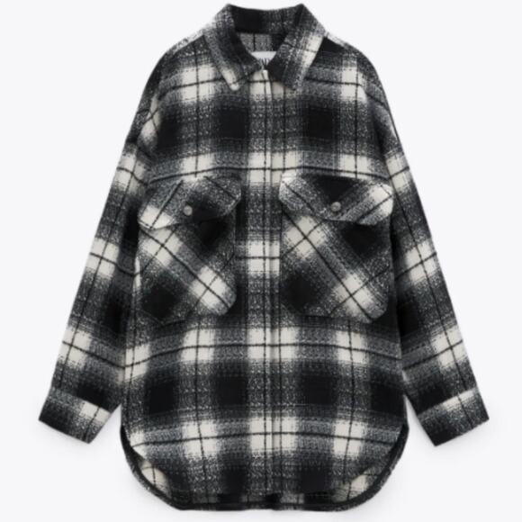 Zara Plaid Printed Pocket Overshirt Jacket Size S - Picture 1 of 7